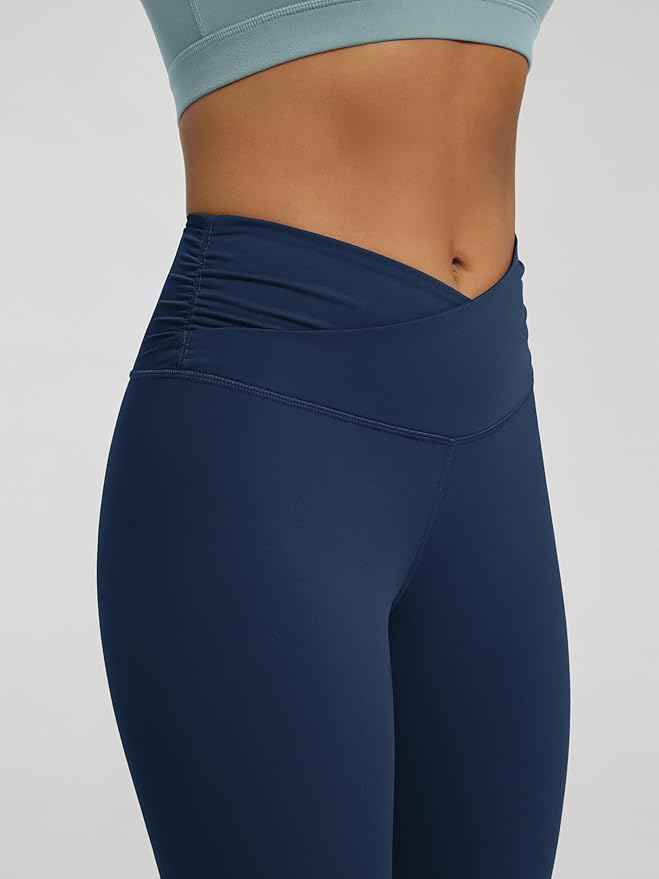 ODODOS Women's Cross Waist Yoga Leggings with Inner Pocket, 23"/25"/28" Gathered Crossover Workout Yoga Pants