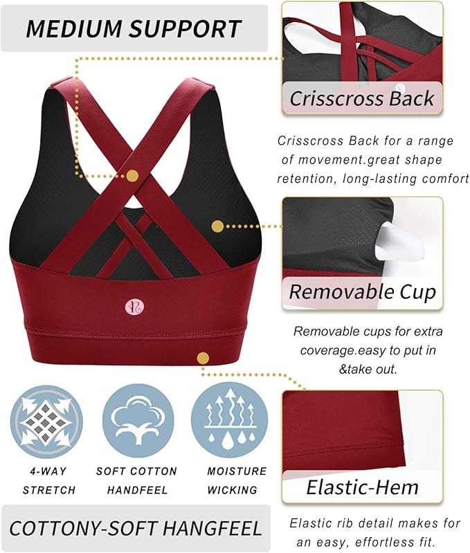 RUNNING GIRL Sports Bras for Women,Padded Strappy Sports Bras Criss-Cross Back Medium Support Sports Bras with Removable Cups