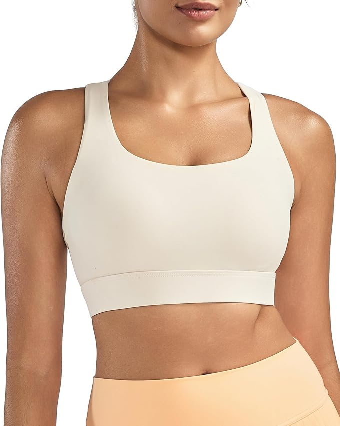 RUNNING GIRL High Impact Sports Bras for Women - Scoop Neck Strappy Sports Bra High Support Moulded Cup Workout Bra