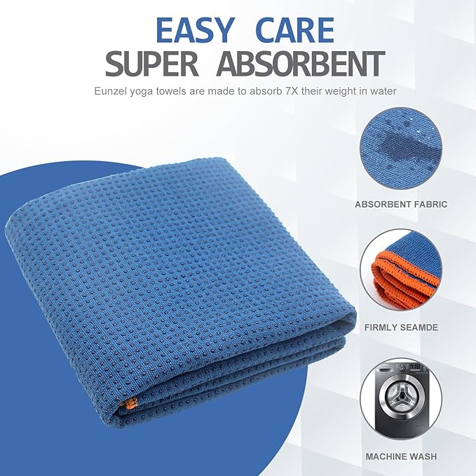 Eunzel 2 Pack Hot Yoga Towel with Grip Dot, Non Slip Yoga Mat Towe Sweat Absorbent Towel for Hot Yoga,Bikram, Pilates and Fitness 72" x 24", Sedona Red/Steel Blue