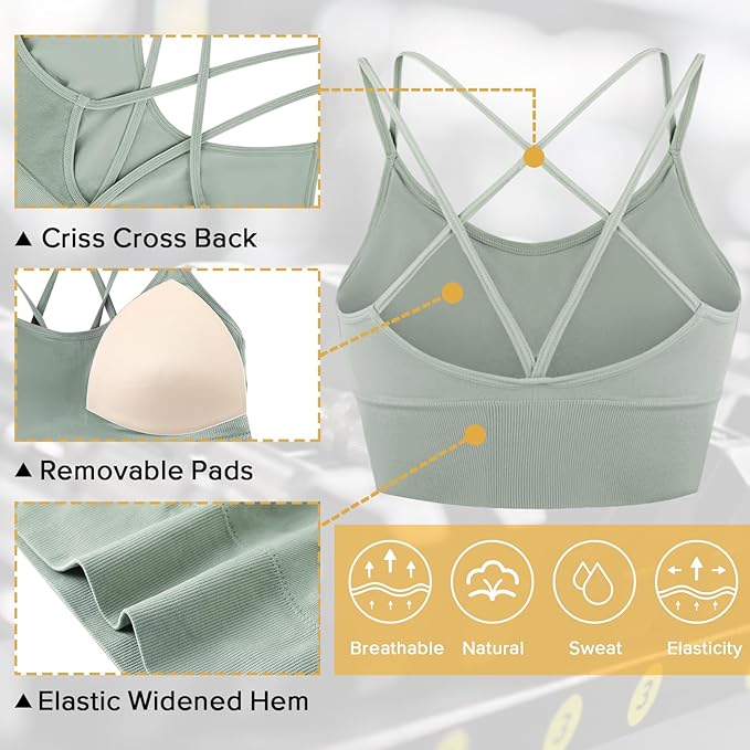 Sykooria 3 Pack Strappy Sports Bra for Women Sexy Crisscross for Yoga Running Athletic Gym Workout Fitness Tank Tops