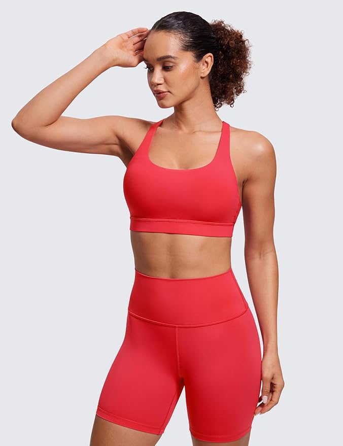 CRZ YOGA Naked Feeling Strappy Padded Sports Bras for Women - Fitness Workout Top Criss Cross Back Yoga Cami