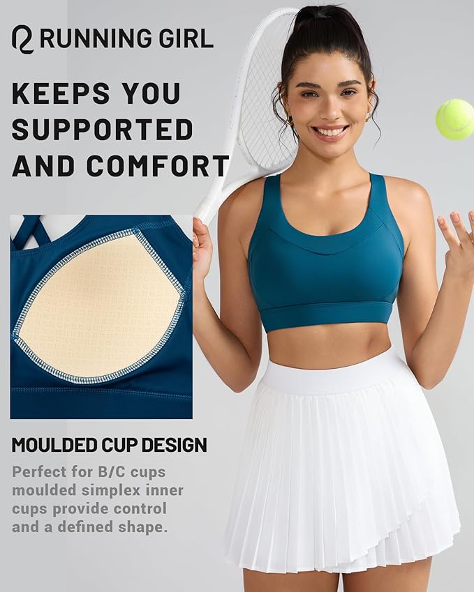 RUNNING GIRL Sports Bra for Women High Support, Molded Cup High Impact Sports Bras with Sewn in Pads Strappy Running Bra