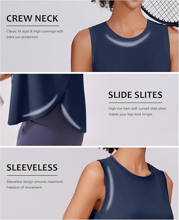 PINSPARK Workout Tank Tops Woman UPF 50+ Yoga Tanks Quick Dry Sleeveless Gym Shirts with Side Slits Loose Fit Athletic Top