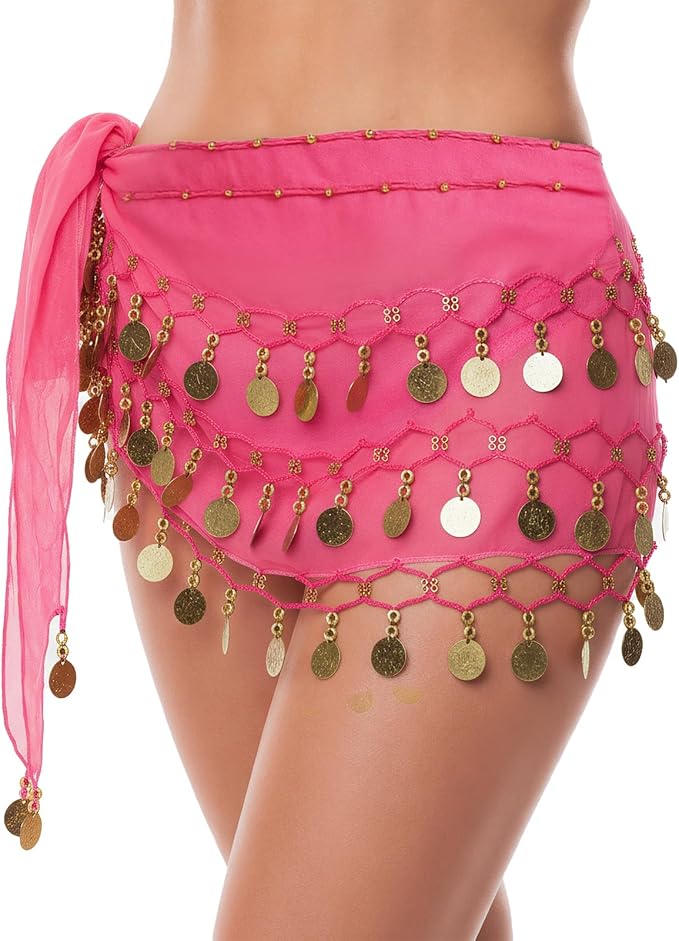 Belly Dance Hip Scarf Belly Dance Skirt 3-Layer Gold Sequins and Coins, Suitable for Yoga, Belly Dance, Performance