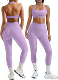 OMKAGI 2 Piece Workout Sets for Women Halter Sports Bras Gym Sets Booty Leggings Outfits