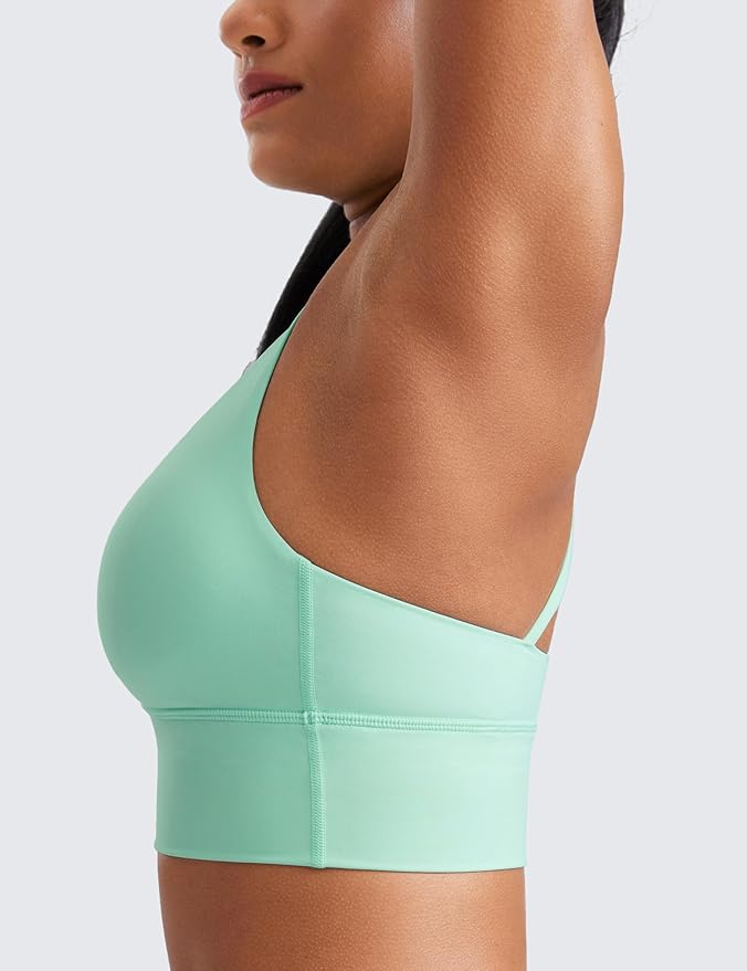 CRZ YOGA Naked Feeling Strappy Longline Sports Bras for Women - Medium Impact Criss Cross Yoga Padded Workout Crop Top