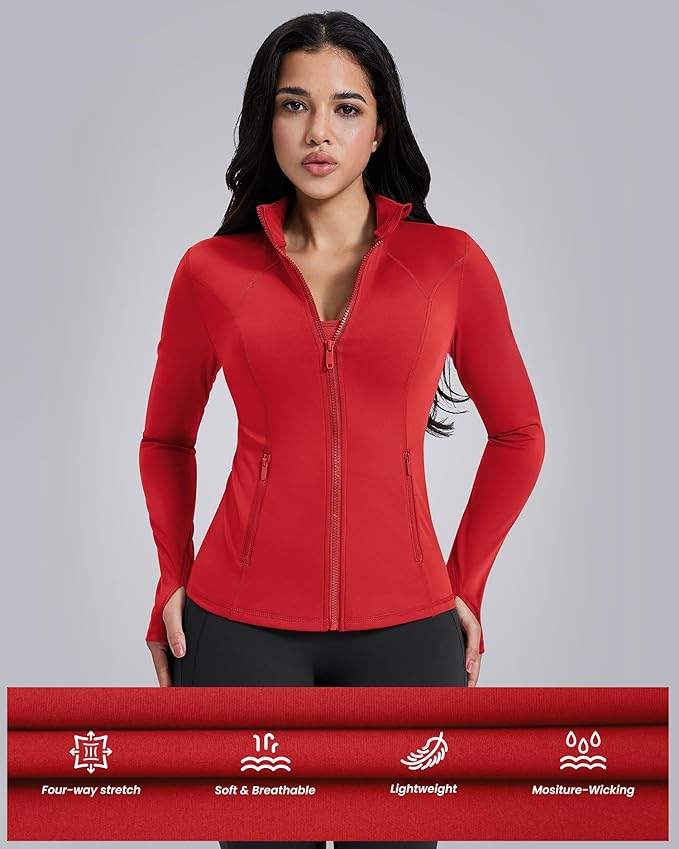 AVGO Womens Workout Jackets Lightweight Athletic Zip Up Jacket Slim Fit Running Gym Top with Pockets & Thumb Holes