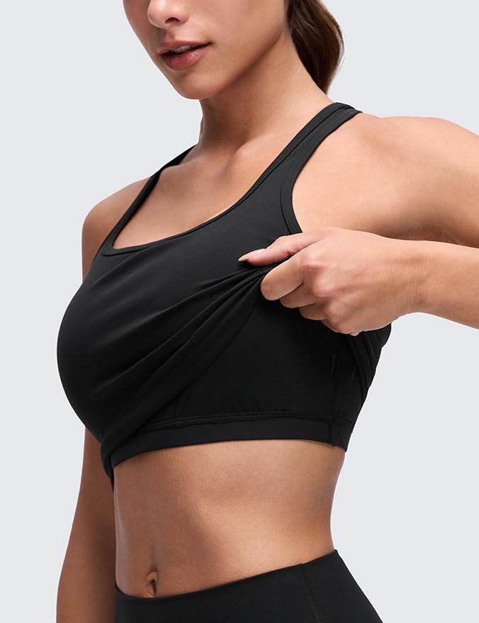 CRZ YOGA Butterluxe Racerback Crop Tank Tops for Women - Padded Y-Back Longline Sports Bras Scoop Neck Workout Yoga