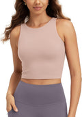 ODODOS Double Layer High Neck Crop Tank for Women Cloud Feeling Sleeveless Casual Yoga Cropped Tops