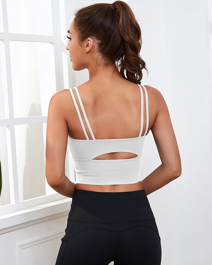 Everrysea Sports Bras for Women High Support Longline Workout Tank Tops Built in Bra Strappy Yoga Padded Crop Top