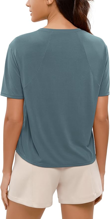 ODODOS Modal Soft Short Sleeve Shirts for Women Crew Neck Yoga Tee Casual Workout Tops