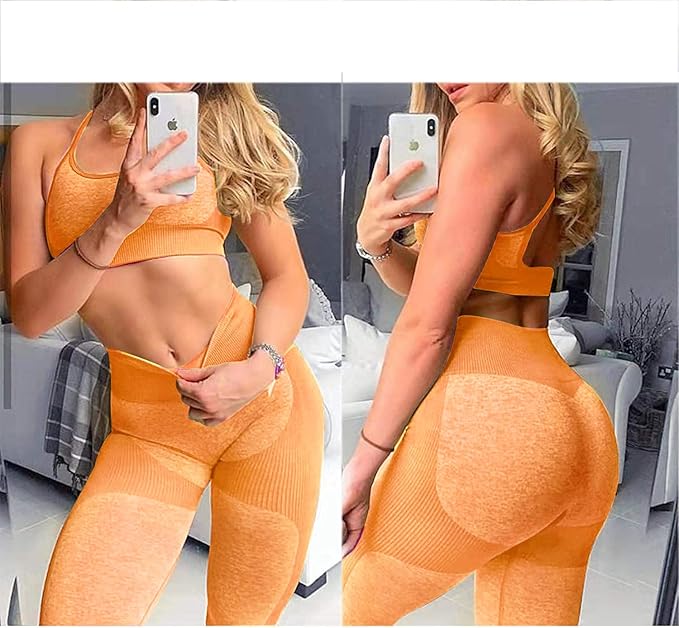 OLCHEE Women’s Workout Sets 2 Piece - Seamless Yoga Leggings and Cross-Strap Sports Bra Gym Outfits Activewear Matching Set