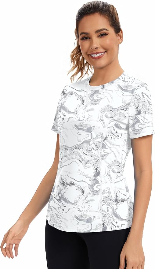 AVOOGUE Women's Short Sleeve Workout Tops Quick Dry Athletic UPF50+ Sun Protection Shirts Gym Hiking Running Yoga Clothes
