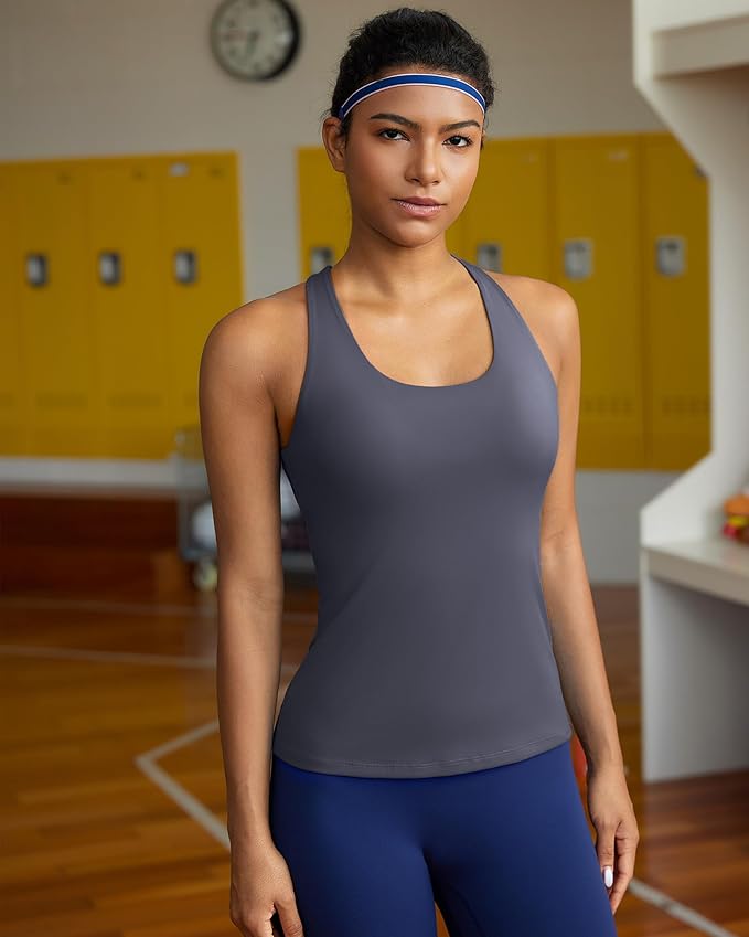 RUNNING GIRL Tank top with Built in Bra for Women,Compression Shirts Crisscross Back Workout Yoga Tops