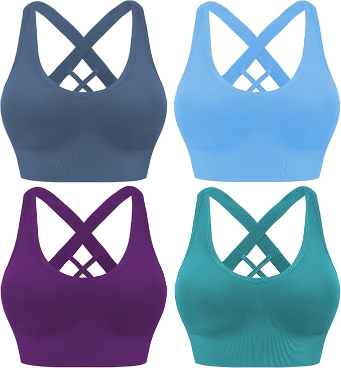 Evercute Sports Bras for Women Padded Medium Support Criss Cross Strappy Bra Seamless High Impact Yoga Exercise Athletic Bras