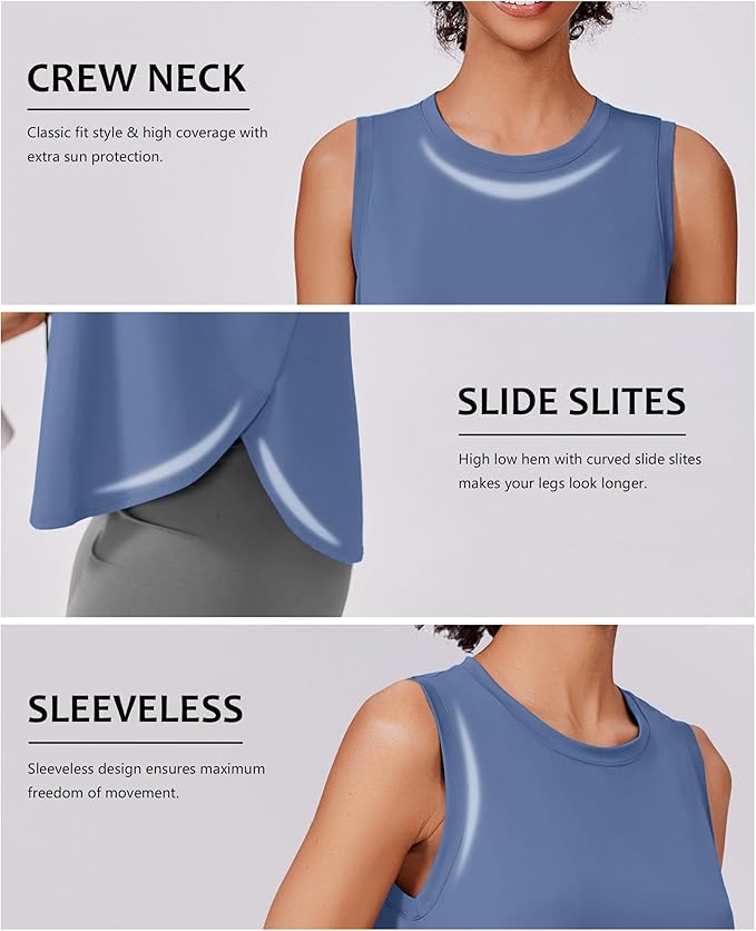 PINSPARK Workout Tank Tops Woman UPF 50+ Yoga Tanks Quick Dry Sleeveless Gym Shirts with Side Slits Loose Fit Athletic Top
