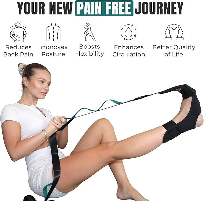 Stretch Strap with Loops Physical Therapy - Full Body Exercise Straps for Stretching with Detachable Foot - Leg & Calf Stretcher for Plantar Fasciitis, Physical Therapy, Pain Relief, and Flexibility