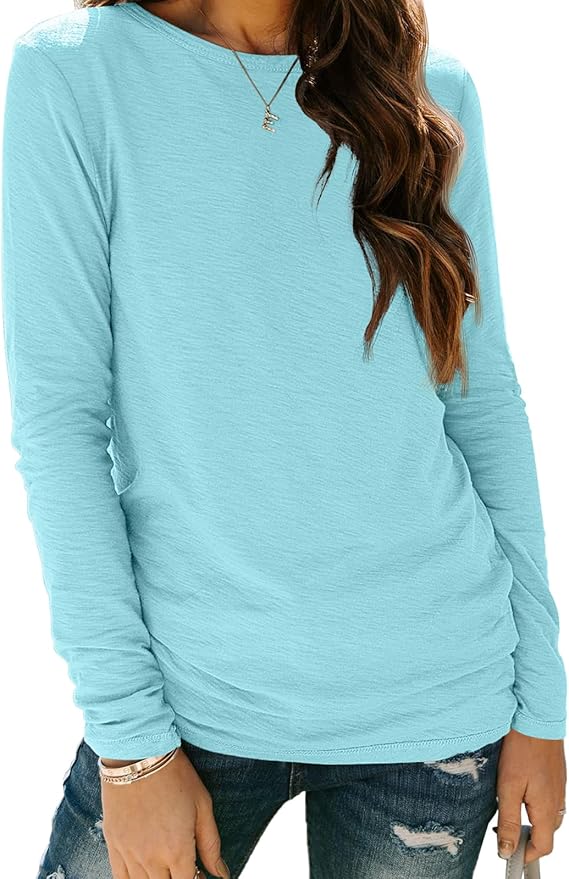 AUTOMET Women‘s Basic Long Sleeve Crewneck, Plus Size Winter & Spring Top, Casual Fall Tee for Teacher & Everyday Outfits
