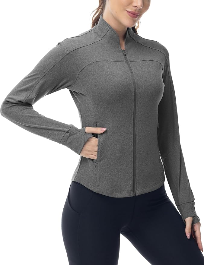 BGOWATU Women's Workout Jacket Lightweight Zip up Running Athletic Jackets with Thumb Holes