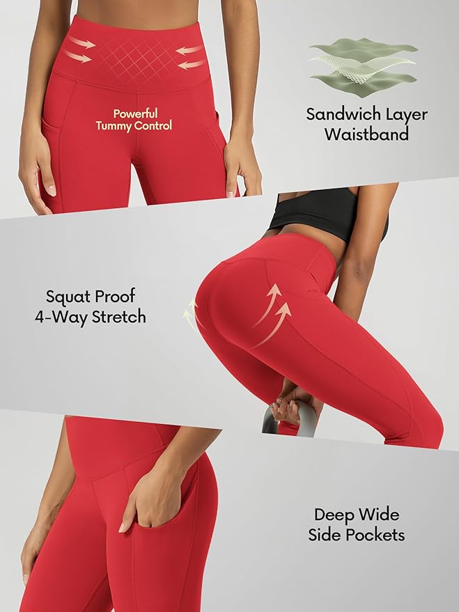 ODODOS Women's High Waisted Yoga Capris with Pockets, Tummy Control Non See Through Workout Athletic Running Capri Leggings