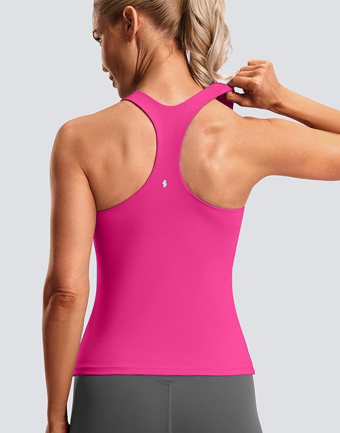 Soothfeel Womens Workout Tank Tops with Built in Bra Racerback Athletic Yoga Top High Neck Sports Gym Sleeveless Shirts