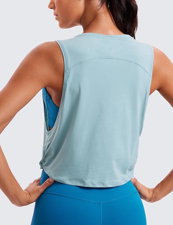 CRZ YOGA Pima Cotton Large Armhole Tank Tops for Women - Workout Sport Athletic Yoga Running Gym Loose Crop Sleeveless Shirts