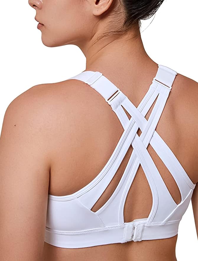 Yvette Sports Bra High Impact Adjustable Criss Cross Back, Full Support for Large Bust No Bounce