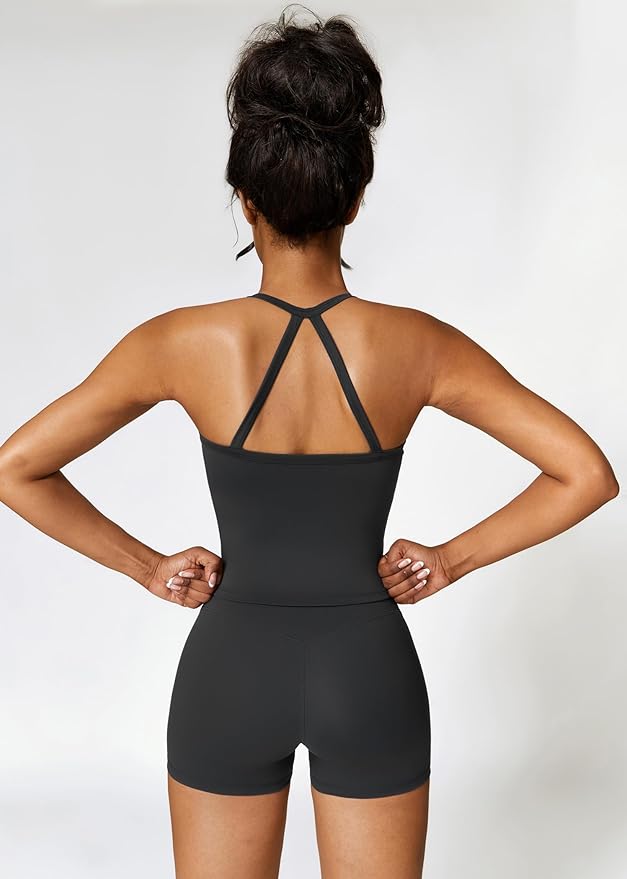 QBGJTD Two Piece Workout Sets For Women Tank Top Matching High Waist Booty Lifting Shorts Gym Yoga Active Wear Outfits