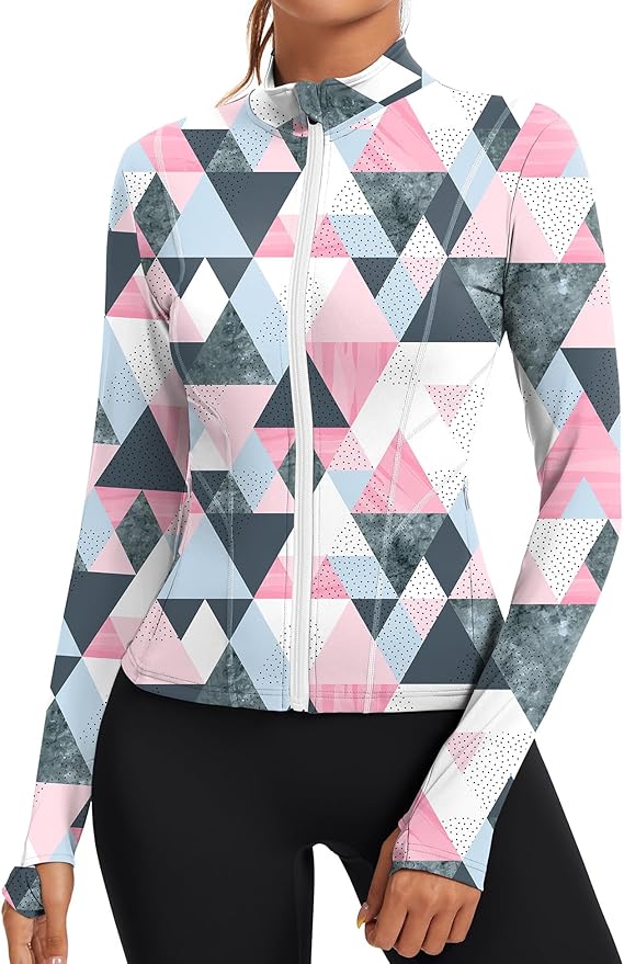 Rapbin Women's Slim Fit Workout Jackets Full Zip Long Sleeve Running Athletic Tops Yoga Shirts with Thumb Holes