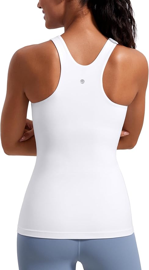 CRZ YOGA Butterluxe High Neck Tank Tops for Women - Racerback Workout Padded Yoga Athletic Camisole with Built in Bra