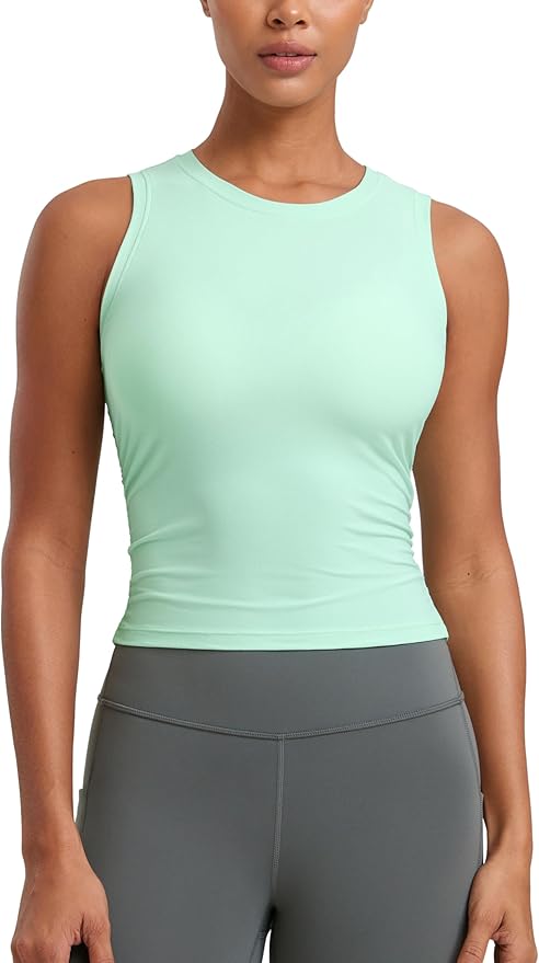 CRZ YOGA Cloudweight Womens Ruched Tank High Neck Workout Fitted Tops Basic Yoga Athletic Sleeveless Shirts