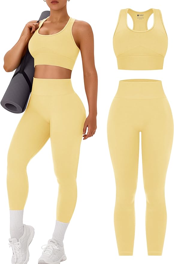 OLCHEE Womens Workout Sets 2 Piece - Acid Wash Seamless Yoga Outfits High Waist Leggings Padded Racerback Sports Bra Gym Set