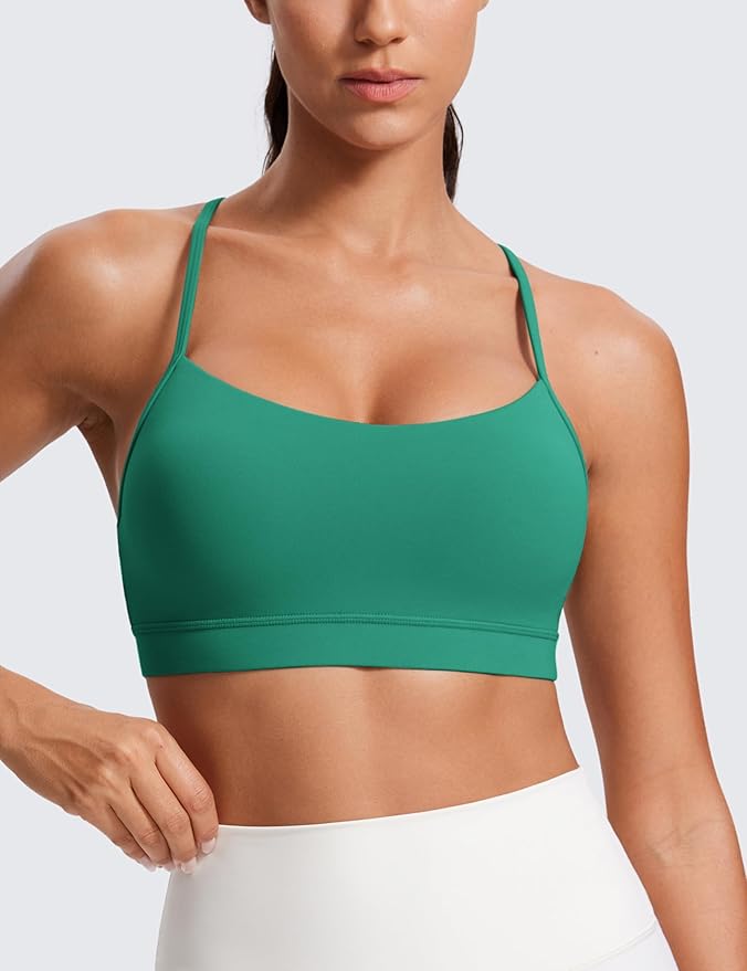 CRZ YOGA Butterluxe Y Back Sports Bras for Women - Padded Racerback Low Impact Spaghetti Thin Strap Workout Yoga Top