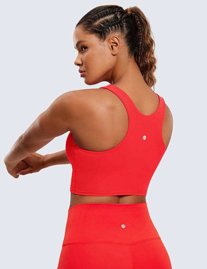 CRZ YOGA Butterluxe High Neck Crop Tank Tops for Women - Racerback Padded Longline Sports Bras Workout