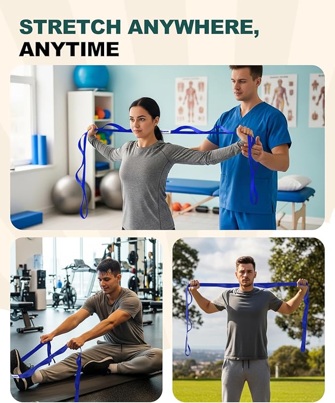 Trideer Stretching Strap for Physical Therapy & Home Rehab, Non-Elastic Yoga Strap for Stretching with Loops for Hamstring, Calf & Back Stretcher Mobility, Hip & Pilates
