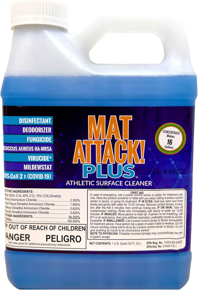 Dollamur Mat Attack! PLUS® Wrestling Mat Cleaner, Disinfecting, Rubber Floor Cleaner, and Fitness Equipment-Quart