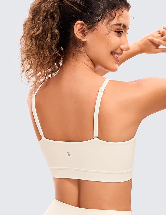 CRZ YOGA Butterluxe Womens Adjustable Spaghetti Thin Strap Sports Bra - Padded Wireless Square Neck Workout Yoga Clothes
