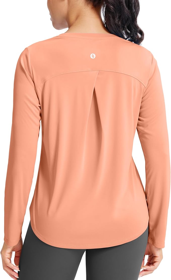 SANTINY Lightweight Long Sleeve Workout Tops for Women Breathable Gym Yoga Athletic Running Hiking Top UPF 50+ Sun Shirts