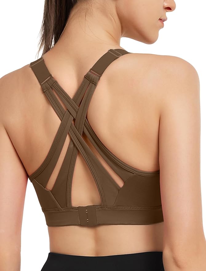 Yvette Sports Bra High Impact Adjustable Criss Cross Back, Full Support for Large Bust No Bounce