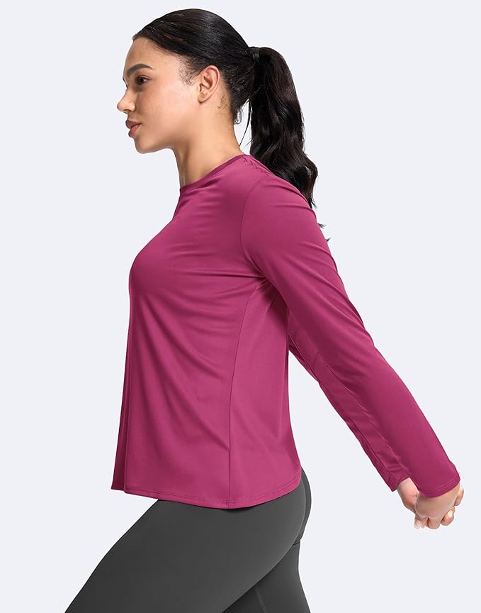 SANTINY Women's Lightweight Long Sleeve Workout Tops Split Back Gym Running Hiking Athletic Shirt Quick Dry UPF 50+ Sun Shirt