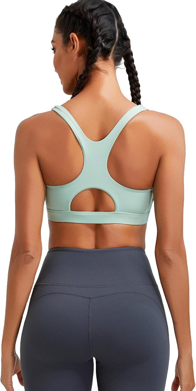 RUNNING GIRL Sports Bras for Women High Support,Racerback High Impact Grey Sports Bra Moulded Cup Workout Bra Push up