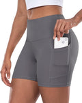 CHRLEISURE Womens Biker Yoga Shorts with Pocket, High Waisted Tummy Control 5 Inch Workout Spandex Athletic Gym Shorts