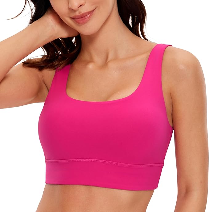 CRZ YOGA Butterluxe U Back Longline Sports Bras for Women - Scoop Neck Padded Yoga Workout Crop Top with Built in Pads