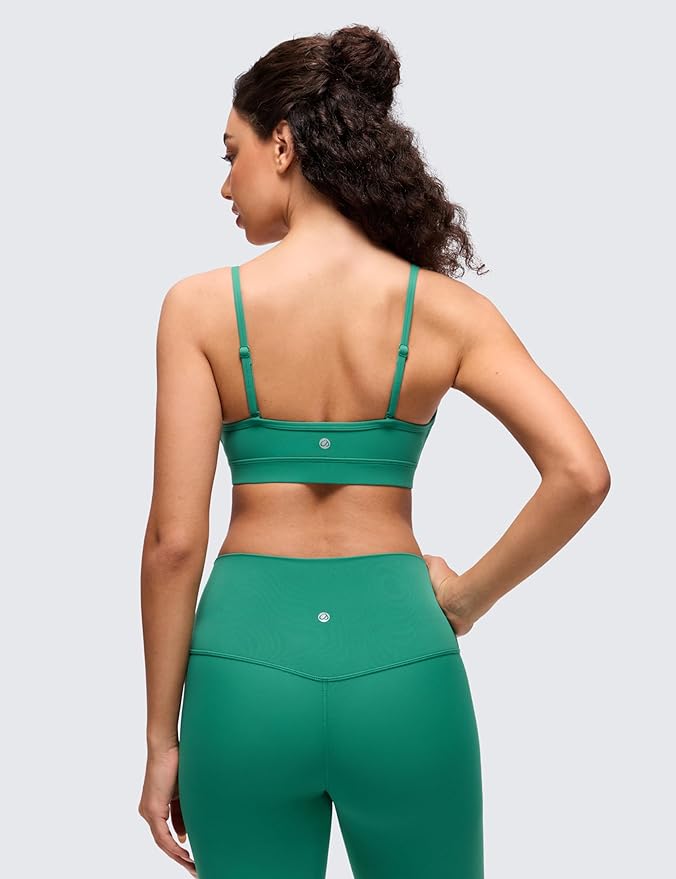 CRZ YOGA Butterluxe V-Neck Sports Bras for Women - Adjustable Thin Straps Padded Yoga Top Basic Wireless Camisole