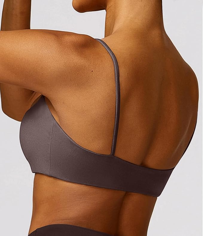 Comper Women's Sports Bra with Thin Straps Stretchy Wirefree Workout Bras Lightweight Workouts Bralette with Removable Pads