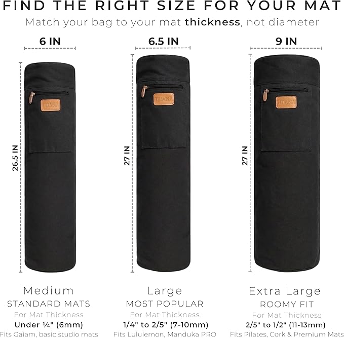 UDANA Yoga Mat Bag – Heavy Duty Canvas Carrier with 3 Pockets & Full Zip – Available in 3 Sizes (16L, 18L, 34L) - Multiple Colors