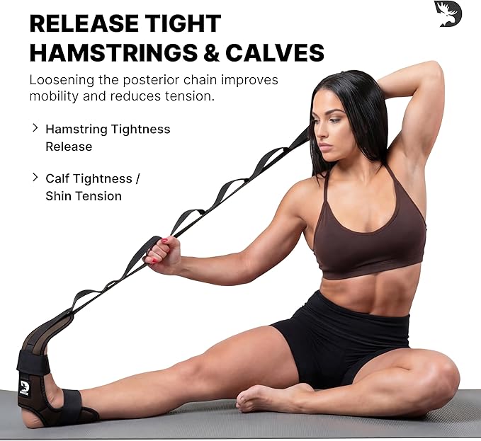 DMoose Fitness Foot & Calf Stretcher with Adjustable Padded Stretching Strap for Plantar Fasciitis, Hamstring, Heel Spurs and Achilles Tendonitis Relief - Yoga Leg Stretch Strap for Flexibility