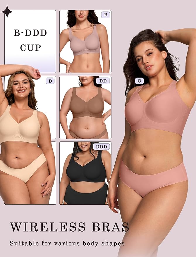 OEAK Womens Wireless Jelly Bra Plus Size Supportive Seamless Bras Full Coverage Push Up Comfortable No Underwire Tshirt Bras