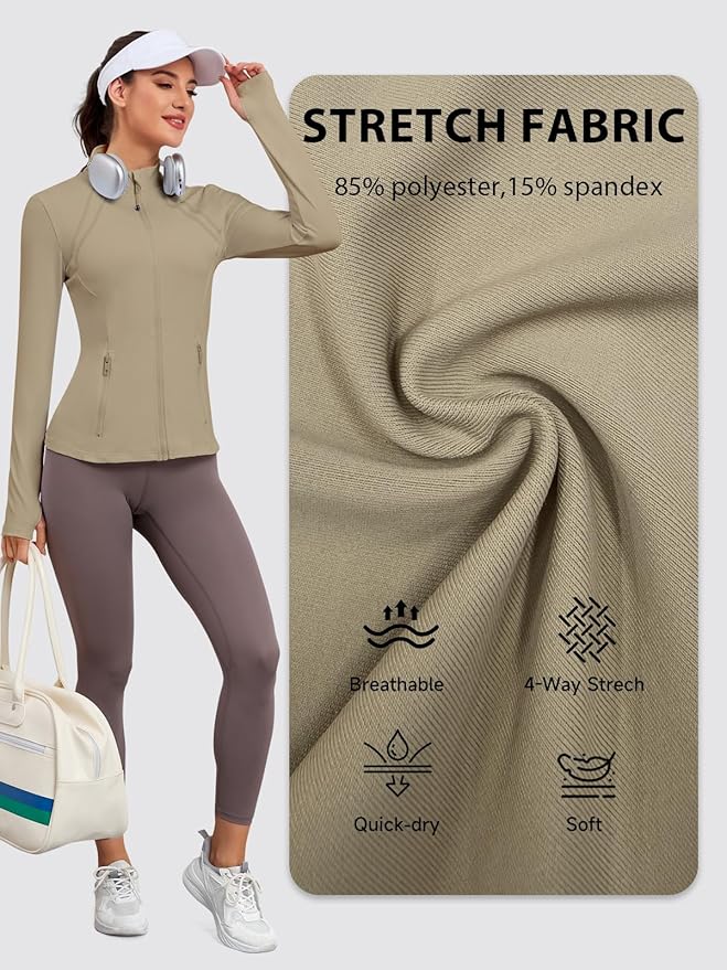 VUTRU Women Athletic Jacket Fitted Workout Running Zip Up Track Coat Layer with Thumb Holes Pockets for Yoga Gym Travel